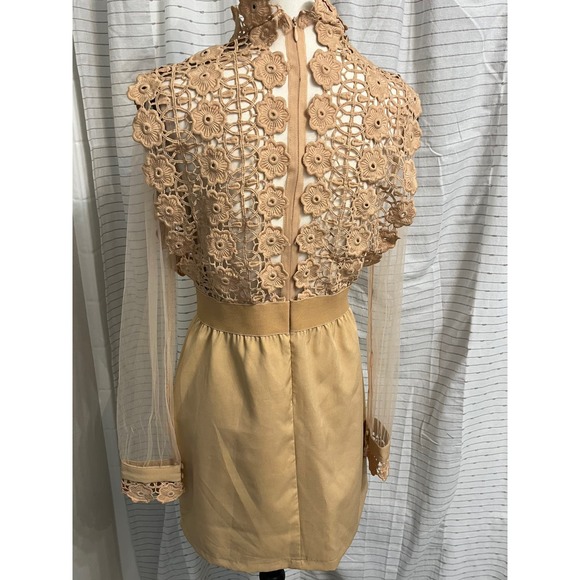 Camel Floral Sheer Crochet Lace Dresses for Women Size Large - Picture 7 of 13